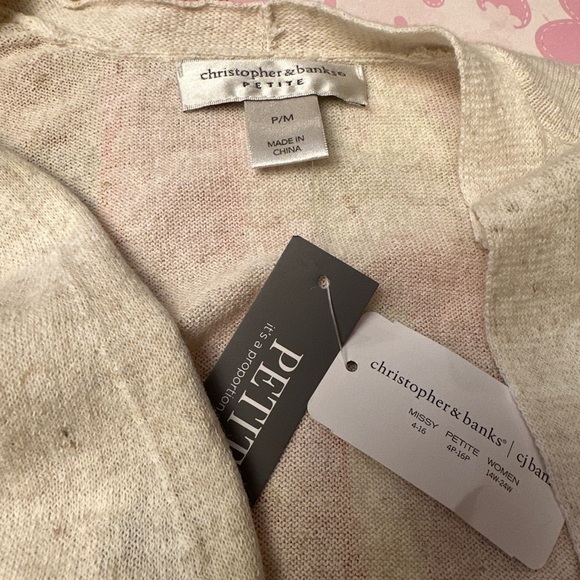 Christopher & Banks PM Petite medium Open Striped Lightweight Cardigan NWT - Picture 3 of 6